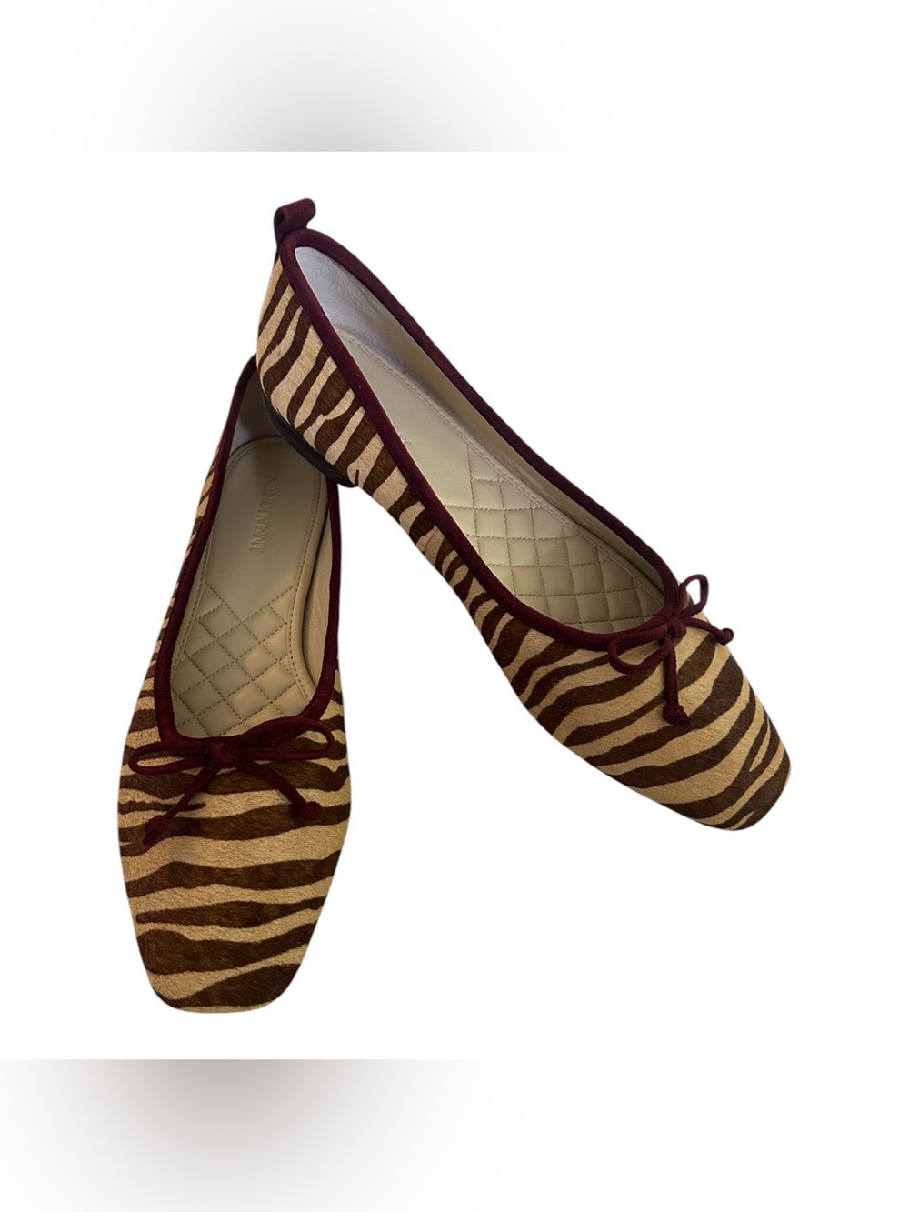 J. McLAUGHLIN Anastasia Brown Burgundy Zebra Print Bow Ballet Flats Sz 10 NEW